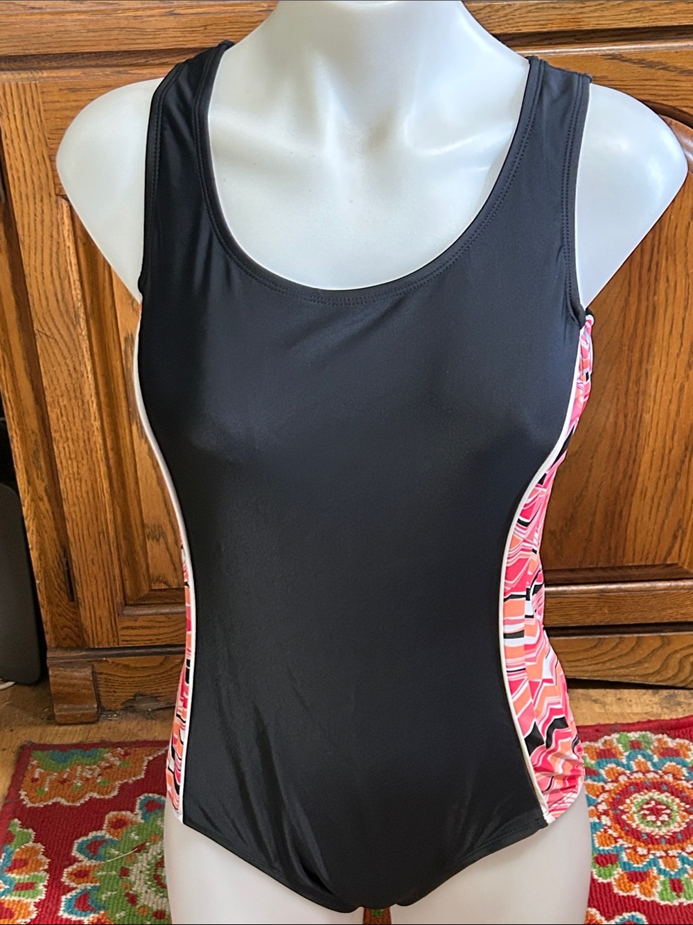 Sleek Black One-Piece Swimsuit with Pink Side Panels - Women's Swim Medium
